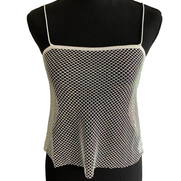 We Wore What Crystal Mesh Cami White Size XXS Disco Summery Clubwear Party - Picture 3 of 7